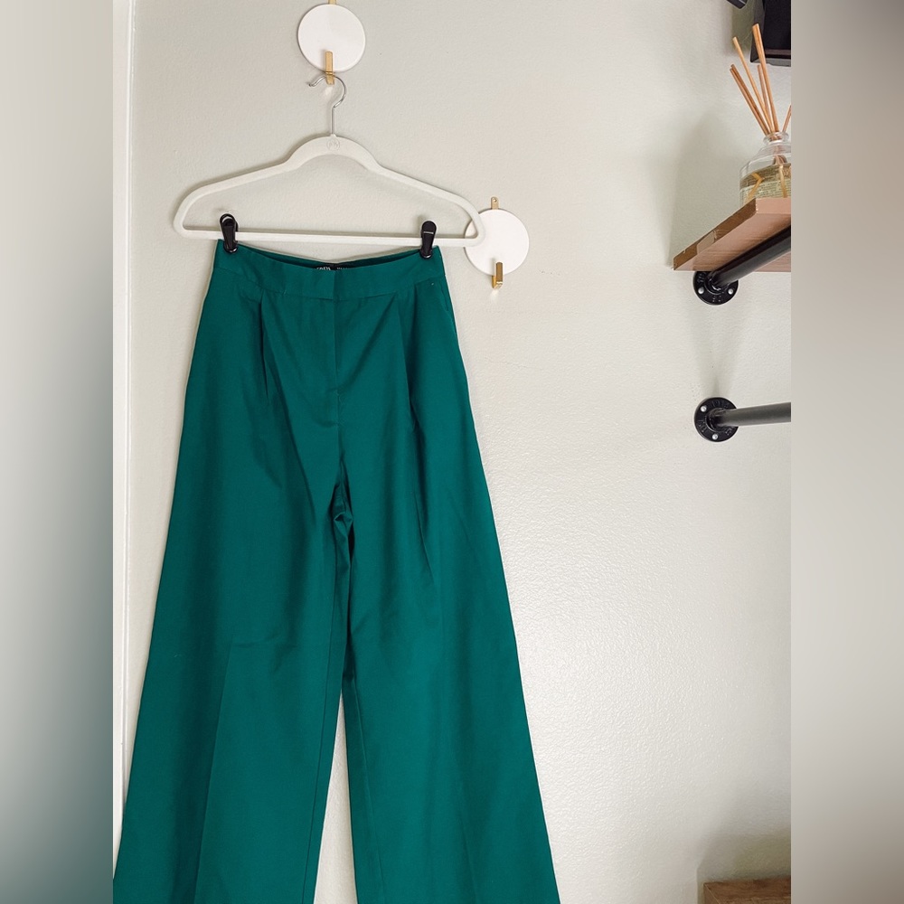 ZARA Green Wide Leg Trousers